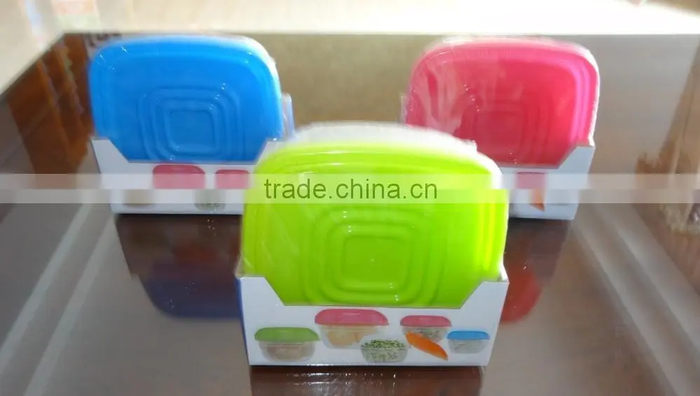 Popular 5 pcs set square plastic food storage container with color box