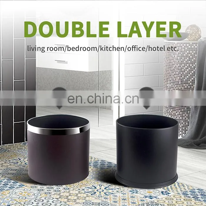 Honeyson hot 10L double layer leather waste bin for hotel room