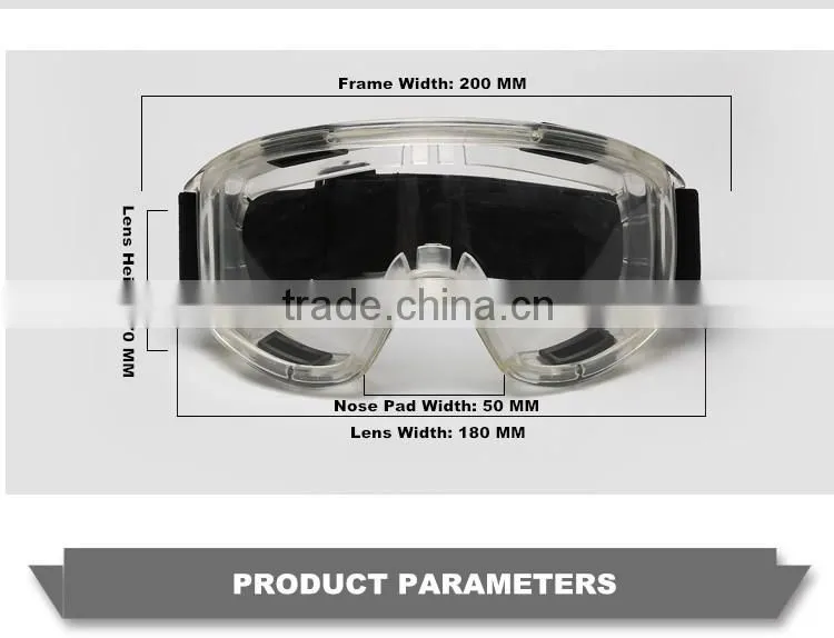 Transparent ce en 166 ventilate HD vision crashproof safety gogles splashproof anti-fog big eye ptotection goggles