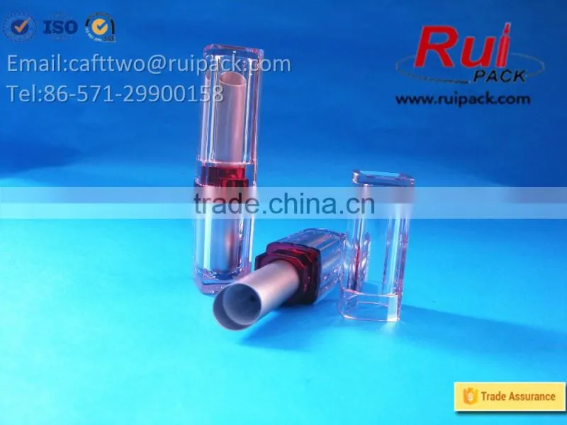 High grade acrylic lipstick tube with aluminum tube, square metal aluminum lipstick case with acrylic outer cover