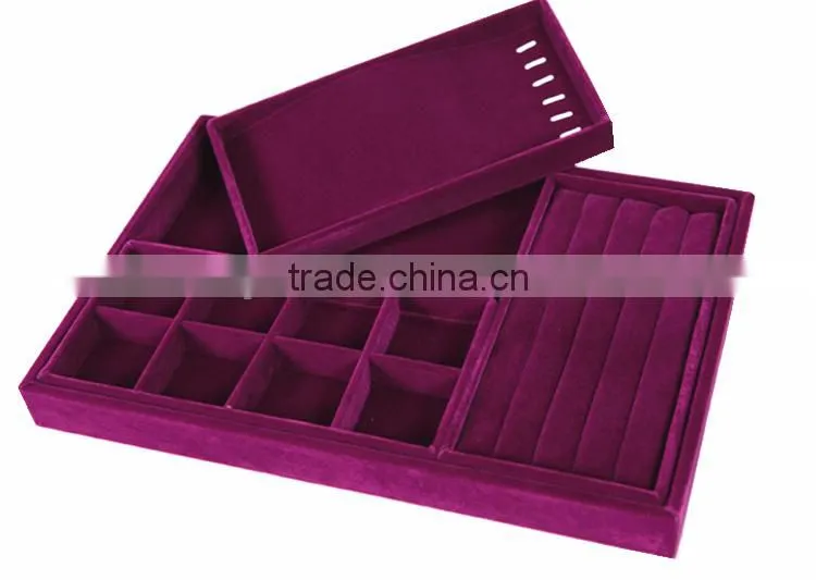 stackable large tray wooden jewelry display leather covered S1341