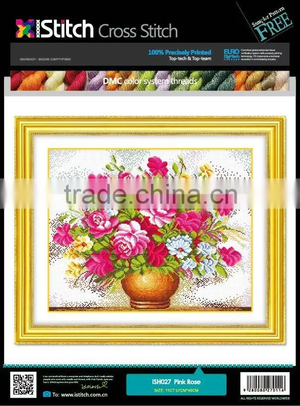 Pink rose DIY embroidery 100% precisely printed cross stitch