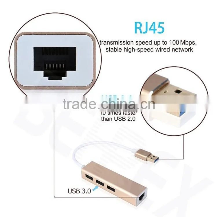 High Quality USB 3.0 Hub Ports with RJ45 Cable Adapter