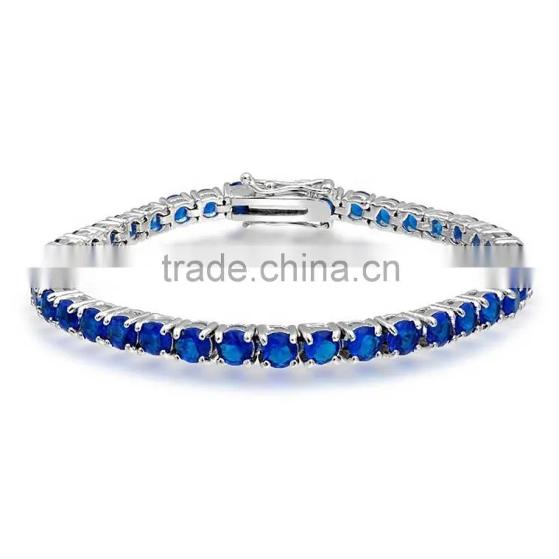 Blue Sapphire Tennis 925 Silver Bracelet 7 inch
