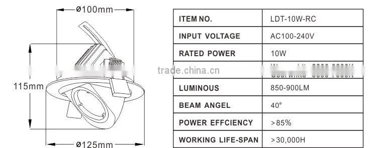 High Power Factor above 0.9PF cob gimbal led downlights 10w