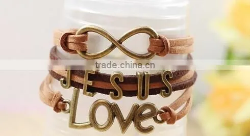 >>New arrival Christian infinity LOVE Jesus leather bracelet/