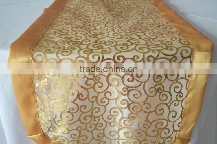 New style yellow sheer organza printed table runner