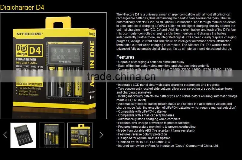 Nitecore Authorized distributor NiteCore D4 charger 18650 battery charger with UK plugs Eu plugs