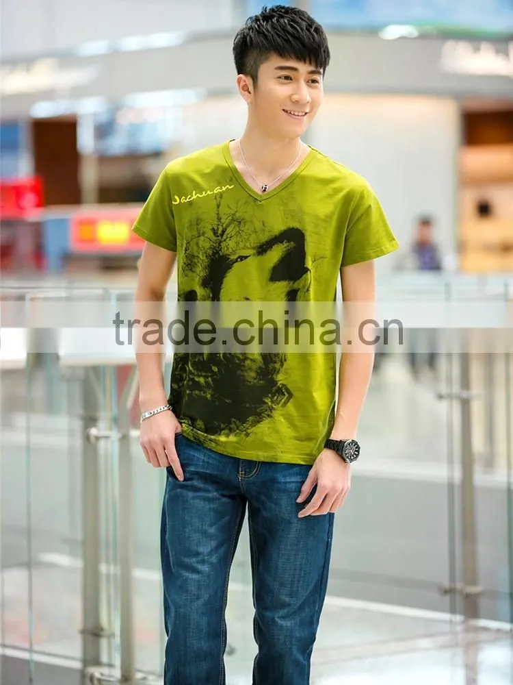 New men's short sleeve T-shirt men's v-neck Chinese wind printing men's T-shirt
