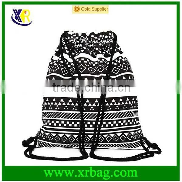Custom fashion style pattern cotton canvas drawstring backpack bag