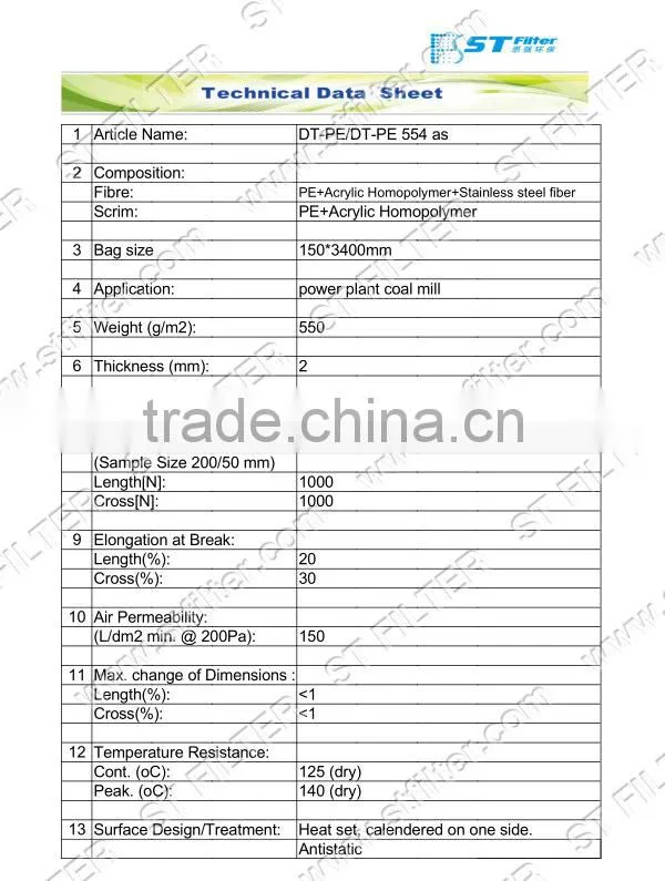 synthetic fiber antistatic fiber filterbag