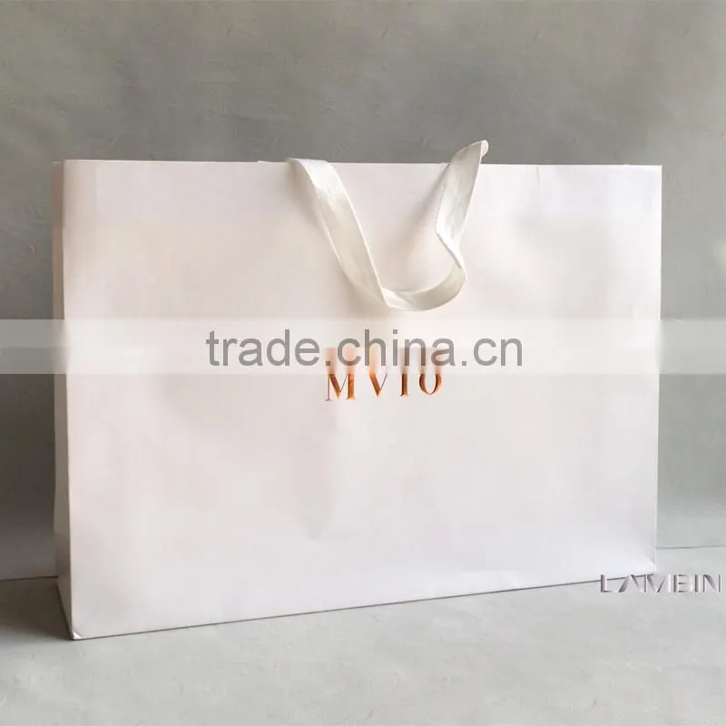 Recyclable white paper shopping bag with handles