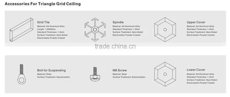 High Strength Suspended Cell Ceiling Aluminum Triangle Open Grid Ceiling