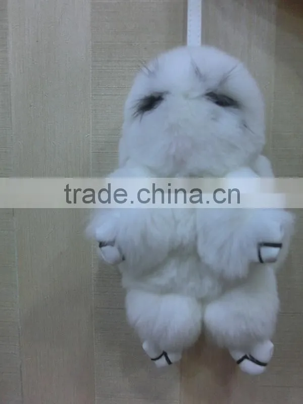 Mini Cute Rabbit Fur Keychain For Gift / Genuine Rex Rabbit Fur Bag Accessories