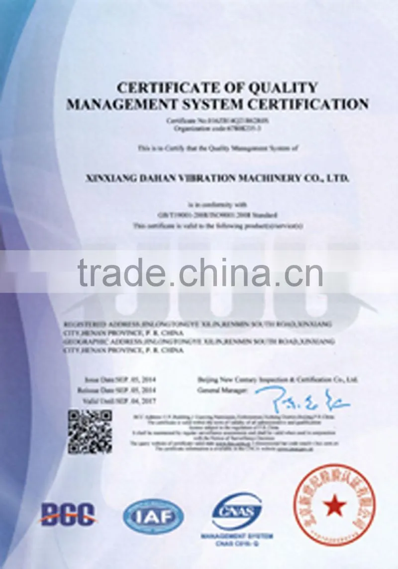 Certificate of quality management system certifica