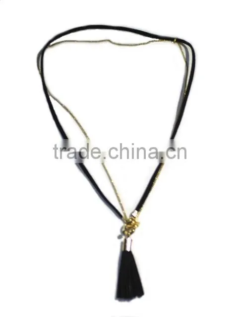 PU rope necklace with metal ball chain pendant necklace