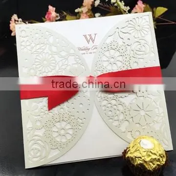 Q93 Laser Flower Ribbon wedding decoration invitation card