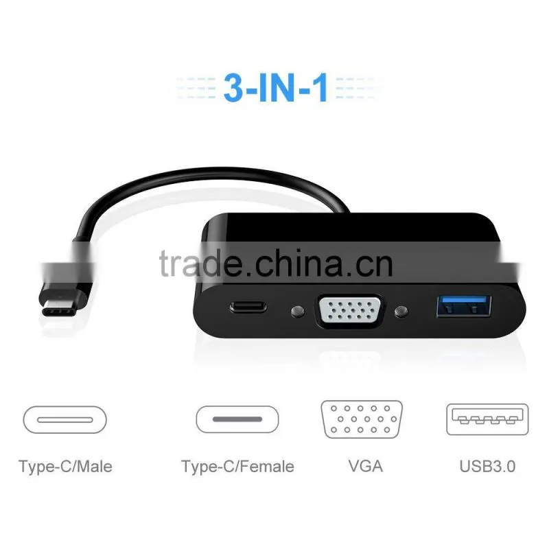 Type-C to VGA USB3.0 Type C 3-IN-1 Adapter Converter for New Macbook 12"