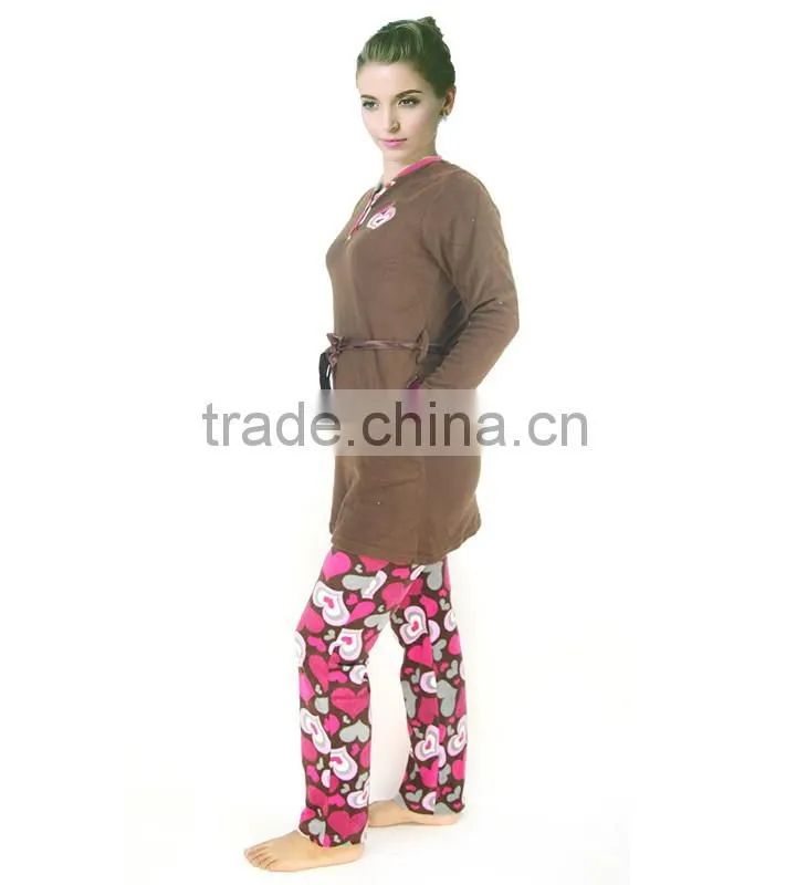 Kevince women polar fleece pyjamas set AOP heart 1000pcs up OEM factory directly