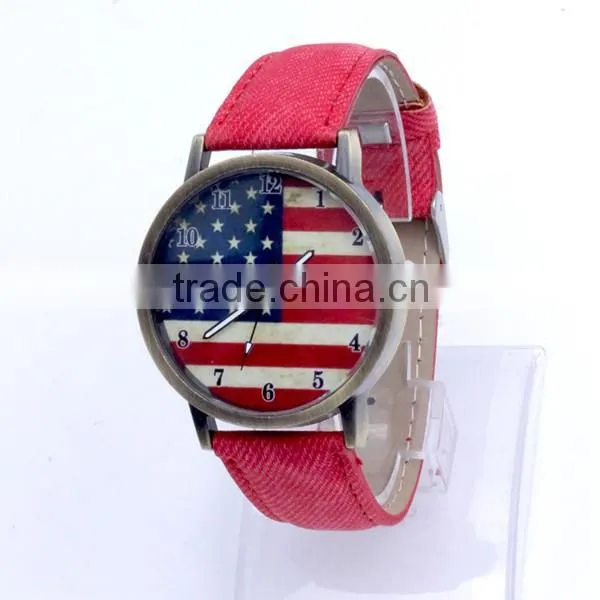 Fashion Leather American Flag Watch For Men