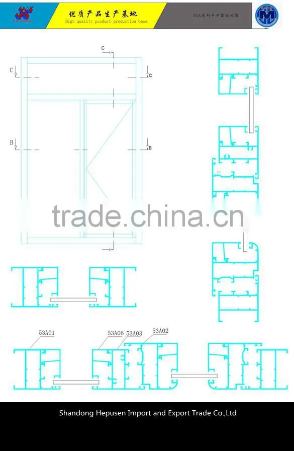 aluminum extruded profiles for window corner of 53A series casement window