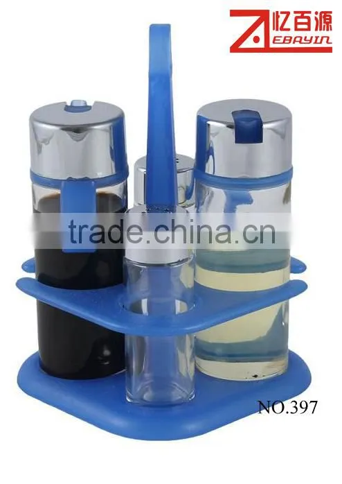 color plastic cruet bottles, glass oil vinegar bottles with plastic holder