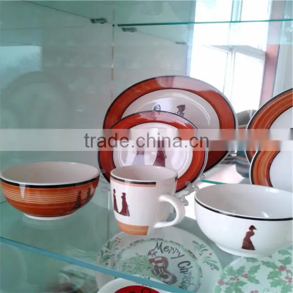 Red or Yellow Edge White Dots Handpainting colorful ceramic breakfast dinnerware set