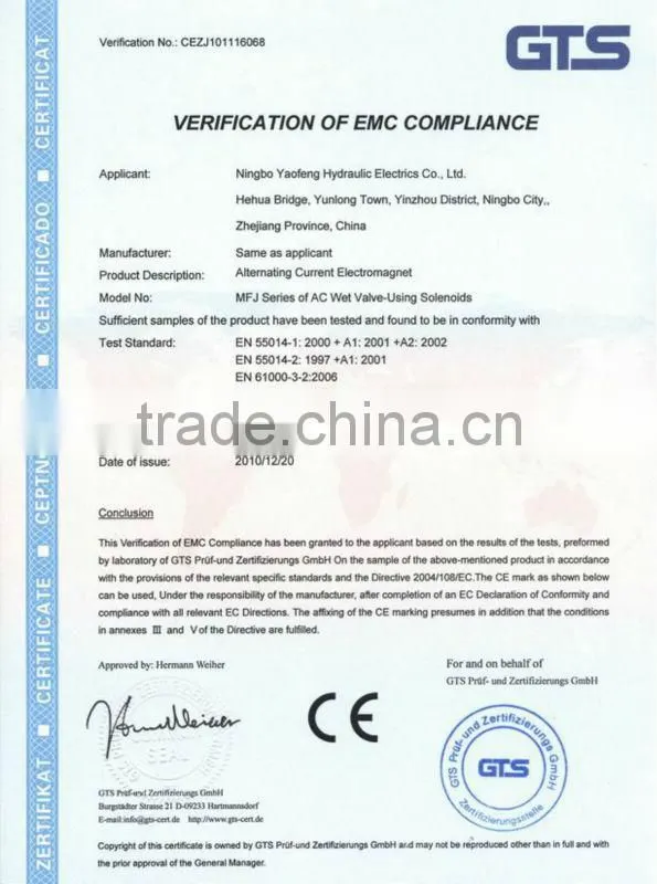 Hydraulic wet-pin type & 220 volt solenoid