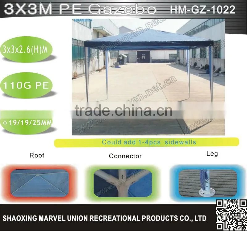 Portable Blue PE Gazebos 3x3m