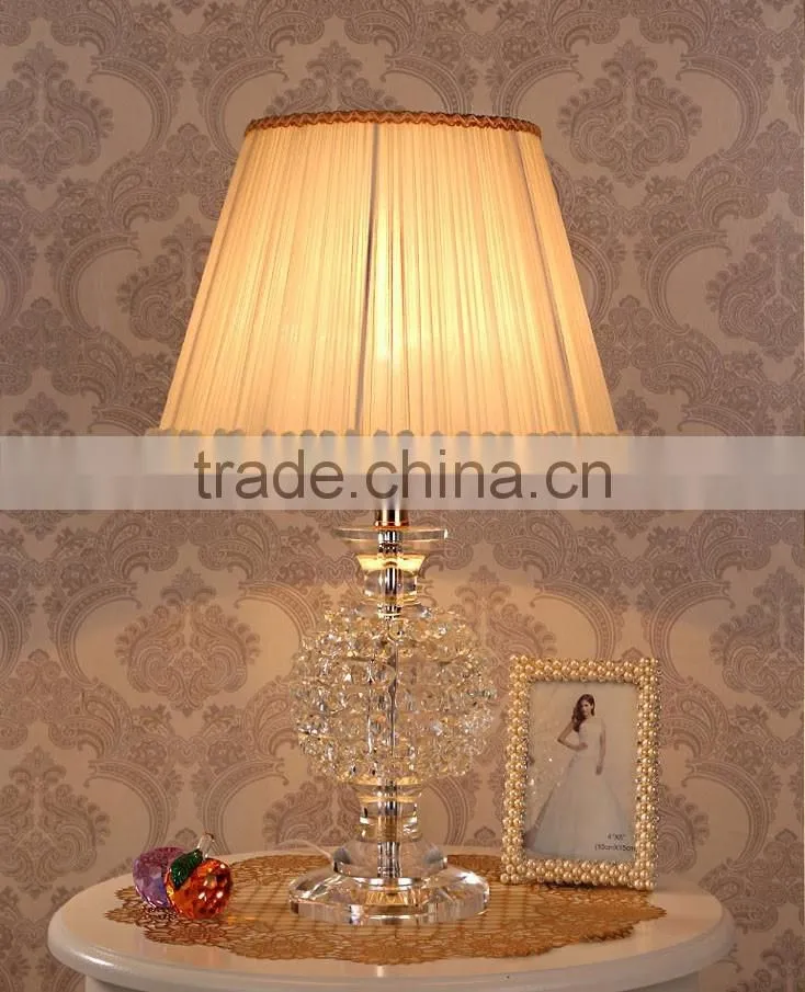 Modern home lamp crsytal ball design clear K9 crystal table lamp with white color lampshade