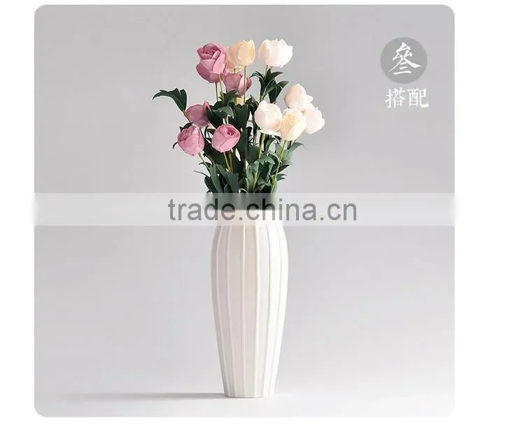 Wholesale home decoration stripe white ceramic flower vase