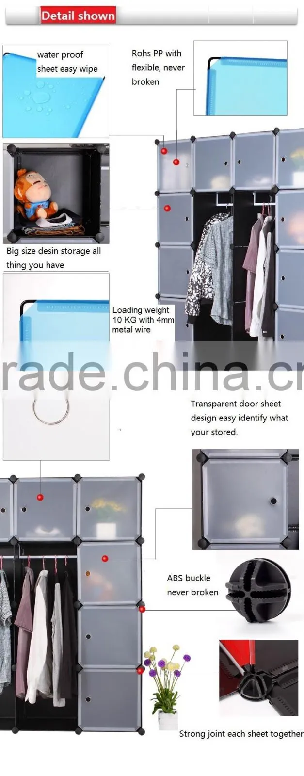 DIY Plastic Bookshelf Closet Wardrobe Cabinet Bathroom Shelf Shoe Rack