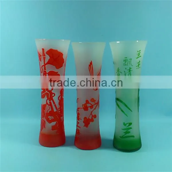 modern hand cut overlay single flower crystal glass vase/red green