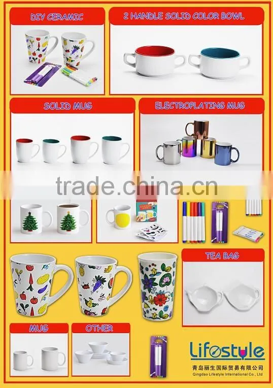 High Quality DIY 16OZ V-Shape Ceramic Mug , with Customized Decal