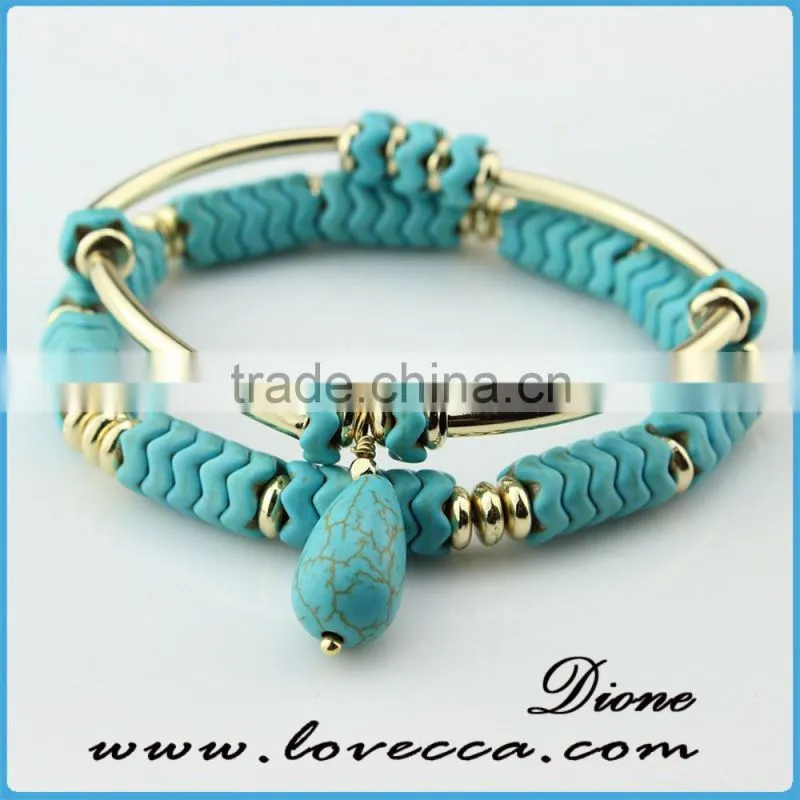High Quality Fashion Bohemian Artificial Semi-precious Stones Turquoise Bracelet
