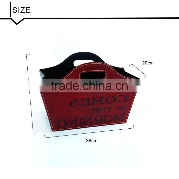 Leatherette Storage Basket Gift Basket With Handles,Red