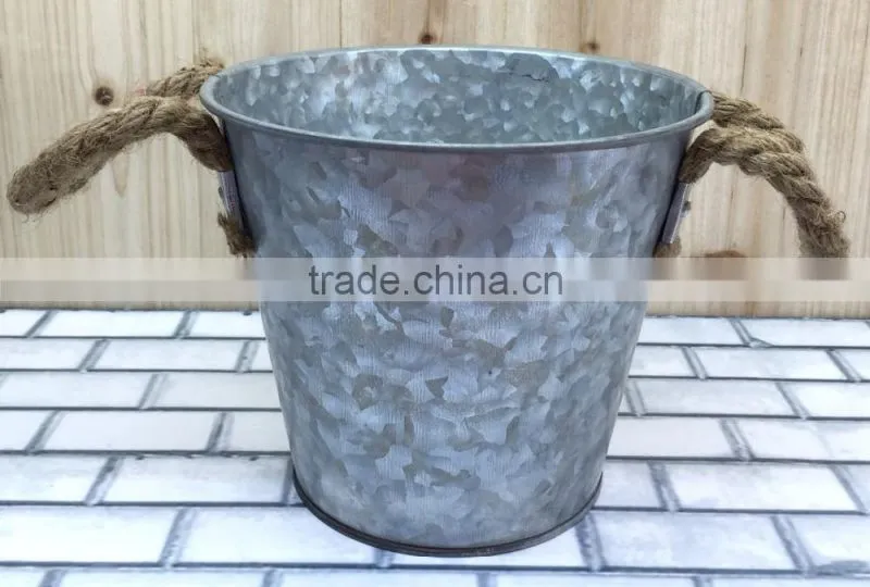 Retro design oval galvanized iron flower pot metal garden planter pot with double handles