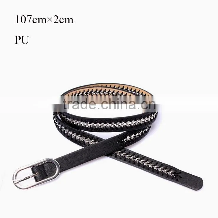 Wholesale fashion chain decorated sex women lady thin PU waist belt