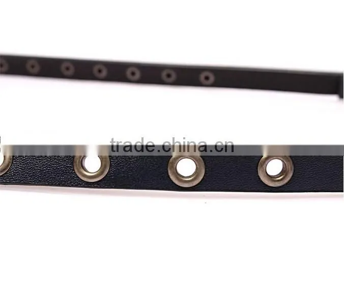 Wholesale rivets decorated pin buckle sex girl thin PU waist belt adjustable eyelets belts