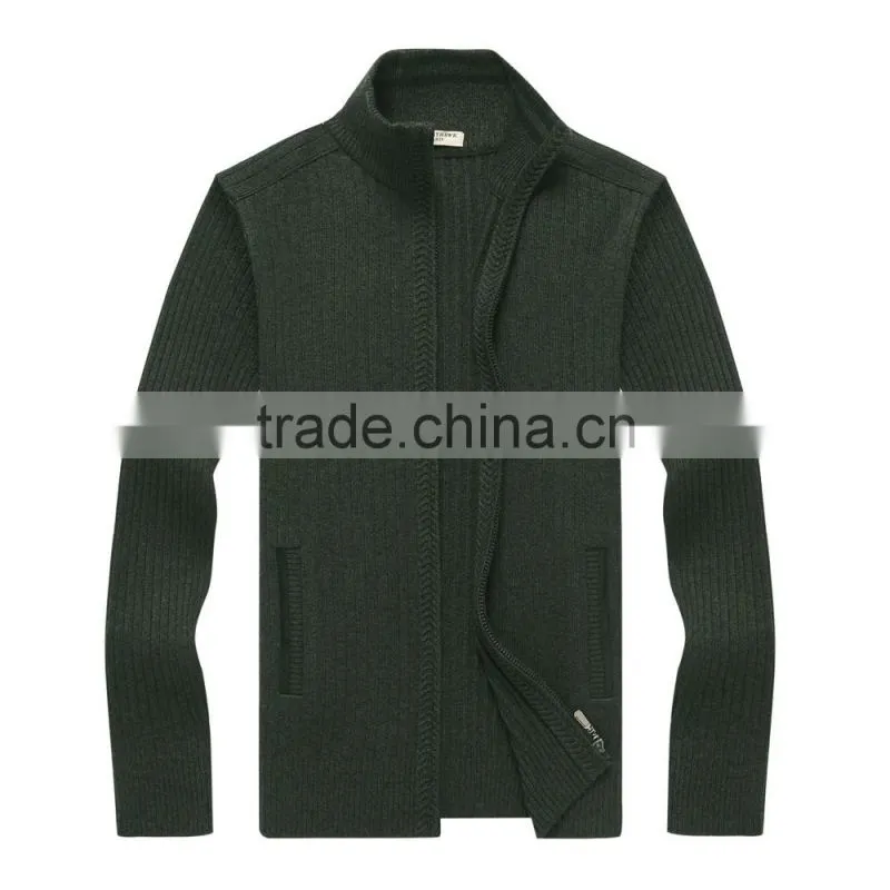 Casual men's winter wool knitted zip cardigan men plain knit cardigan sweater