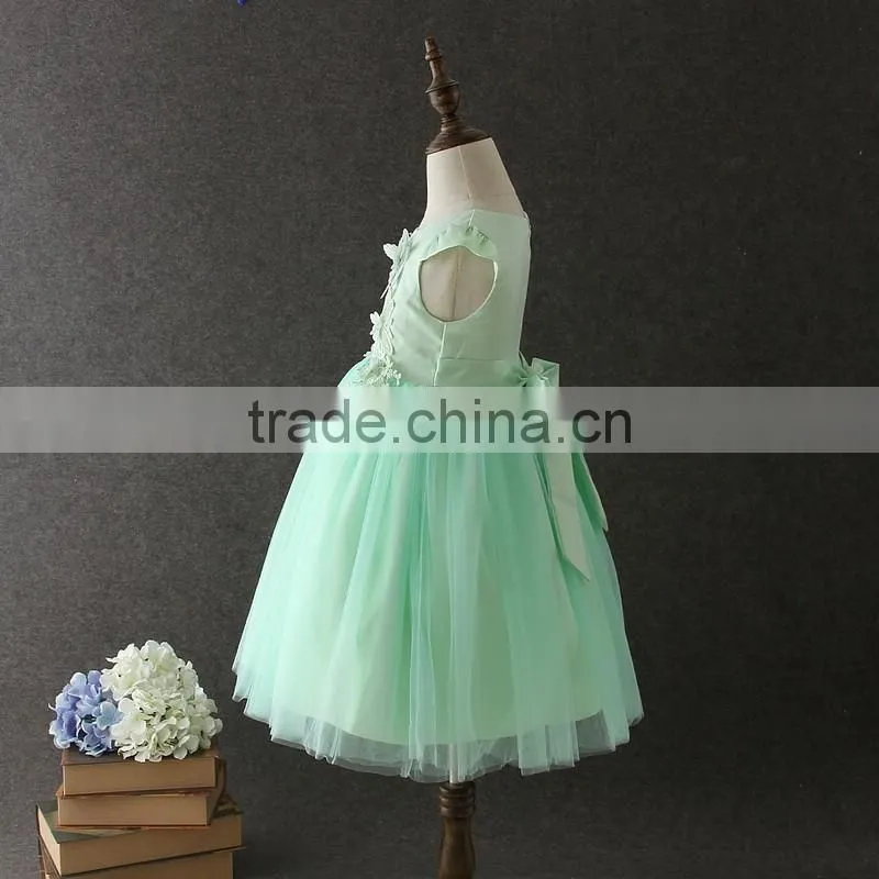 High quality OEM Angel Green Short sleeves Embroidery Flower girls party dresses Lovely Fluffy Tulle Kids frock designs pictures