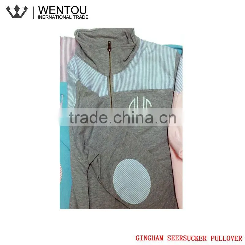 Wholesale Monogram Ladies Seersucker Long Sleeve Pullover