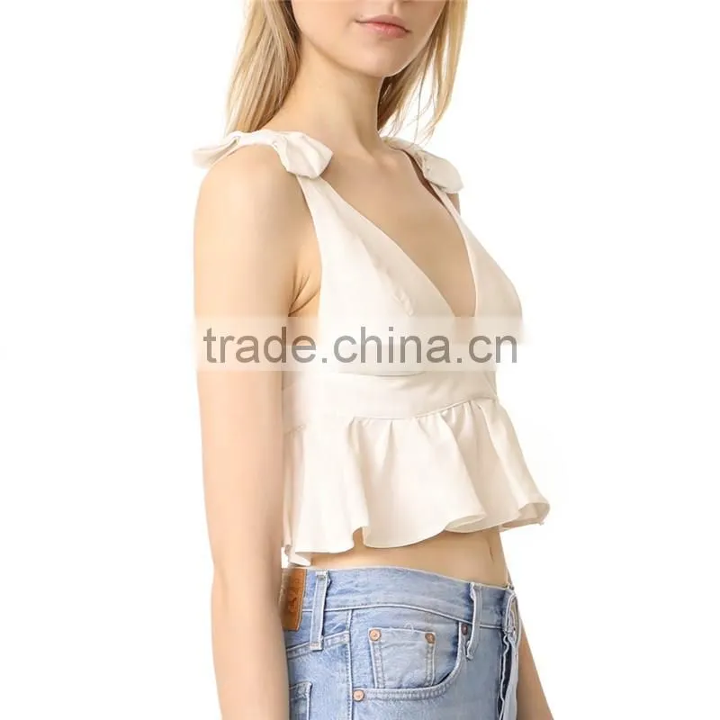 2017 OEM Girls Charming Bow Shoulder Harness Crop Cute Blouses