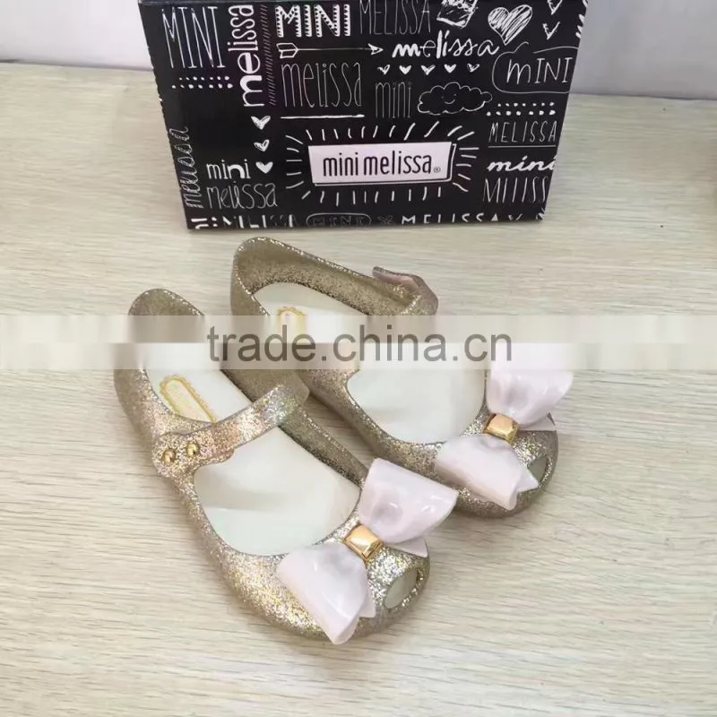 Plastic bow girl jelly shoes, pve mini melissa jelly shoes