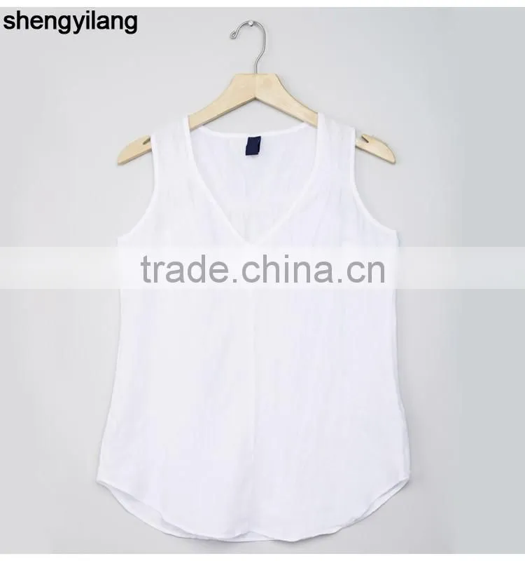 2016 newest product pure color leisure 100% linen vest custom high quality comfortable ladies tops