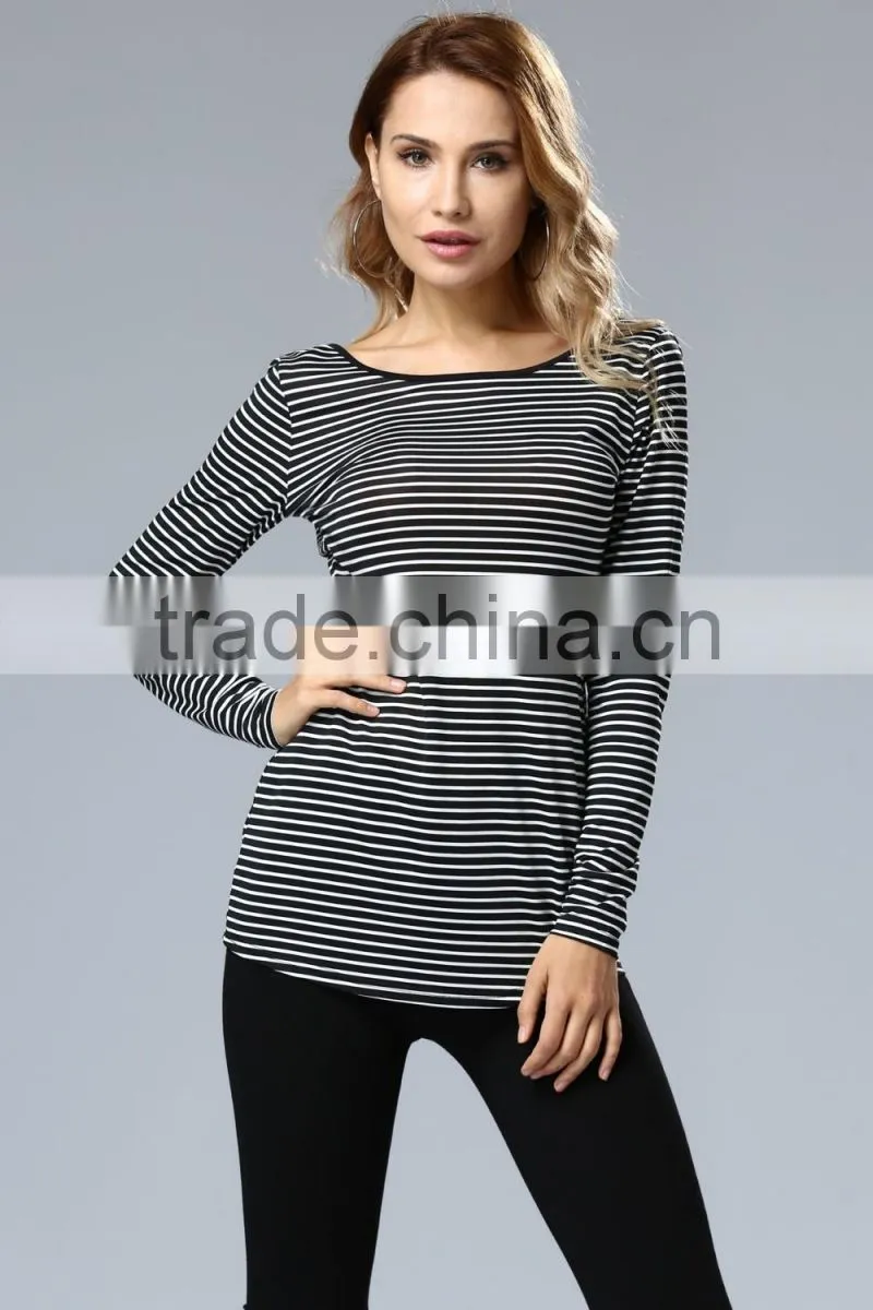 Newest design OEM wholesale gray women vertical stripes blouse 2017