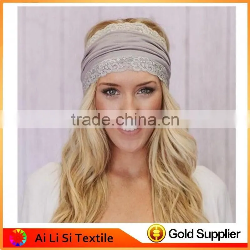 Grils Colored Lace Elastic Wide Headband Hair Band,Woman BOHO Bohemian Lace Headbands ,Wide Lace Hair Band