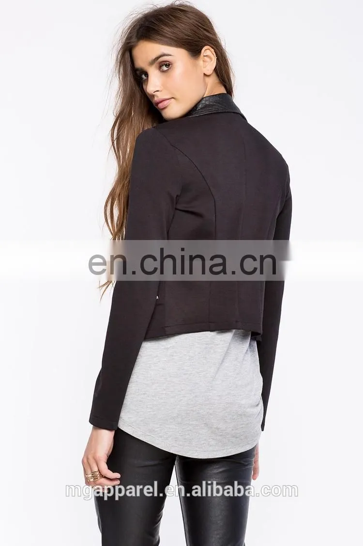 china OEM new product cheap long sleeves faux leather moto jacket women