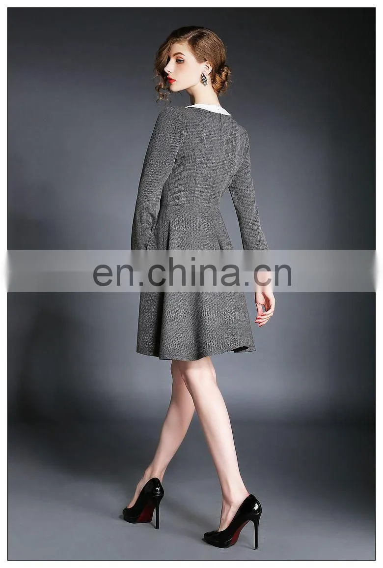 High quality long sleeve tweed spring dress above knee, wholesale dress fashion