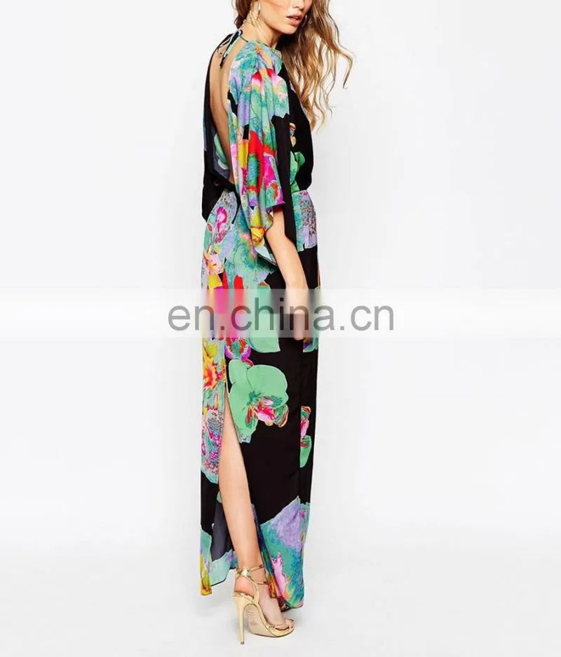 Top sell high quality floral printed kaftan dress
